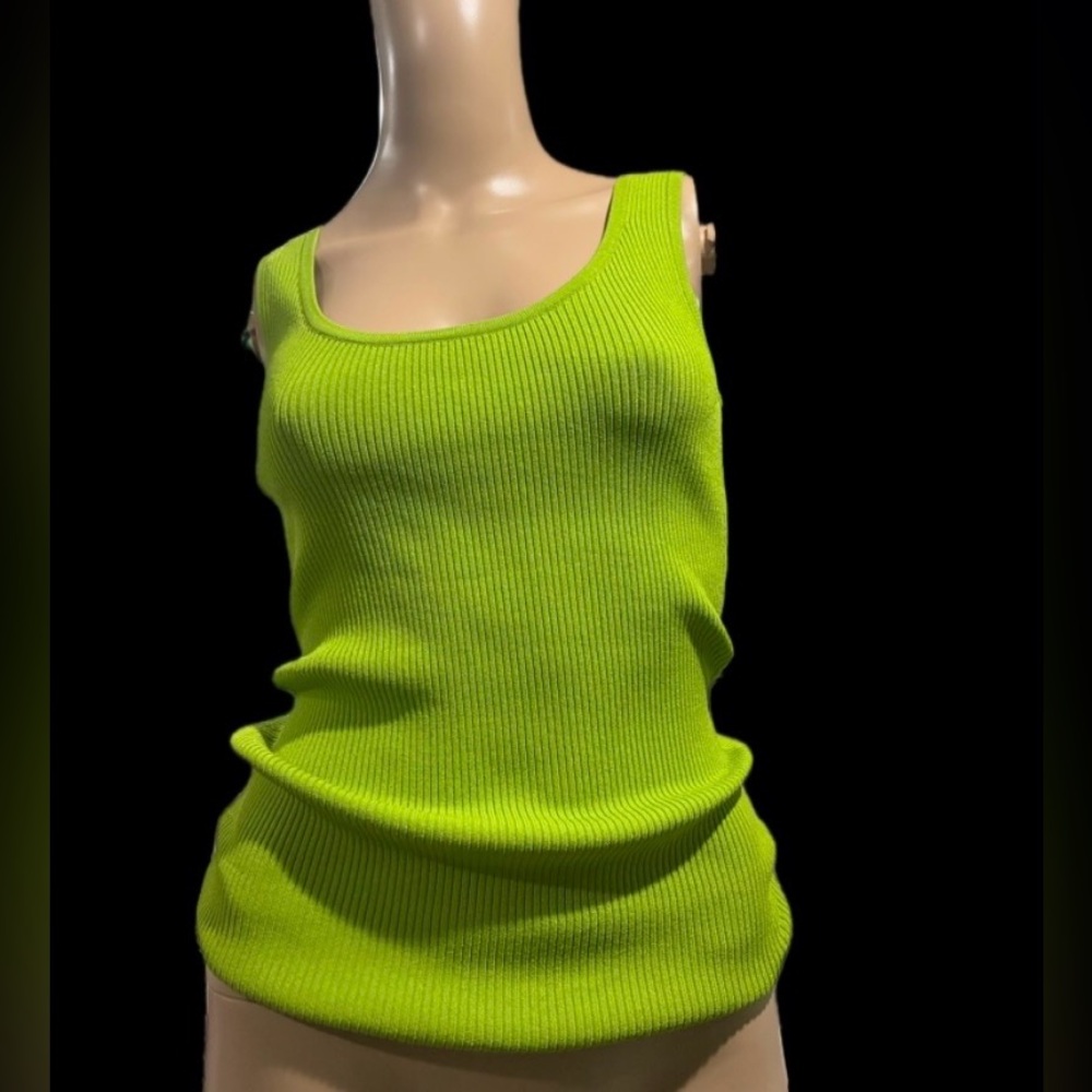 Cache Lime Green Ribbed Top
